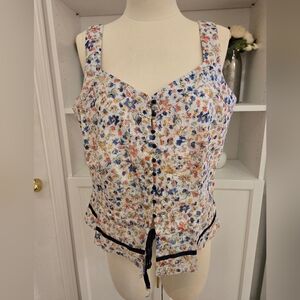 Bianca Nygard size 14 button down sleeveless floral sparkly cotton blend top